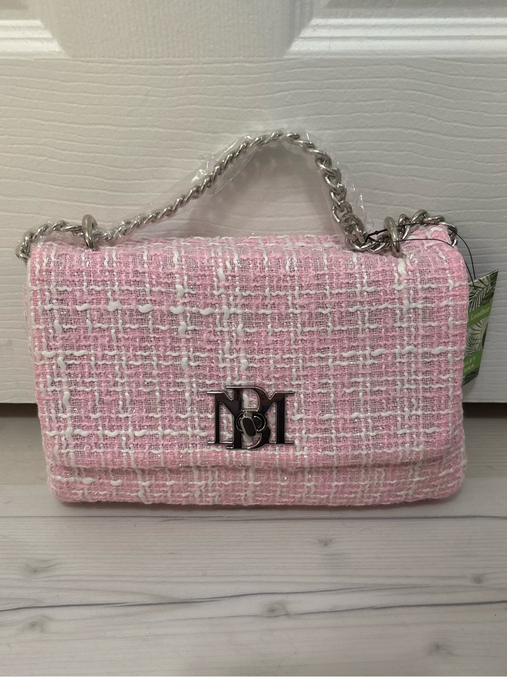Badgley Mischka Pink Tweed Chain Shoulder Bag Pink NWT